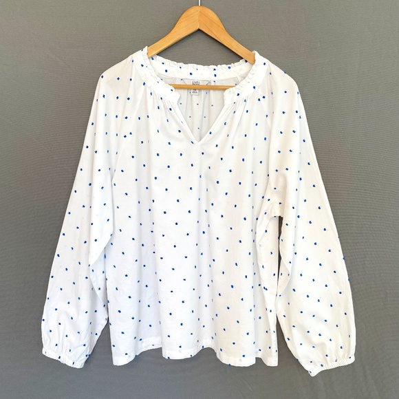 croft & barrow Tops - CROFT & BARROW Size XXL White & Blue Clip Dot Pop Over Blouse 100% Cotton